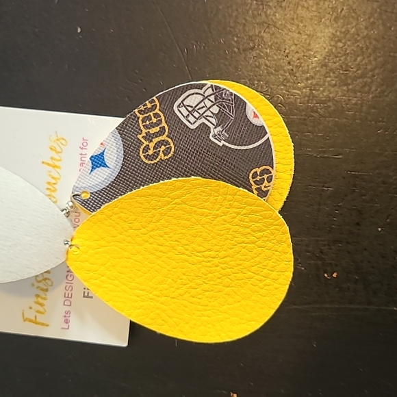 Steelers Leather Earrings - Picture 2 of 2